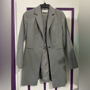 Calvin Klein Gray Pinstripe Longline Blazer Jacket – Size 6